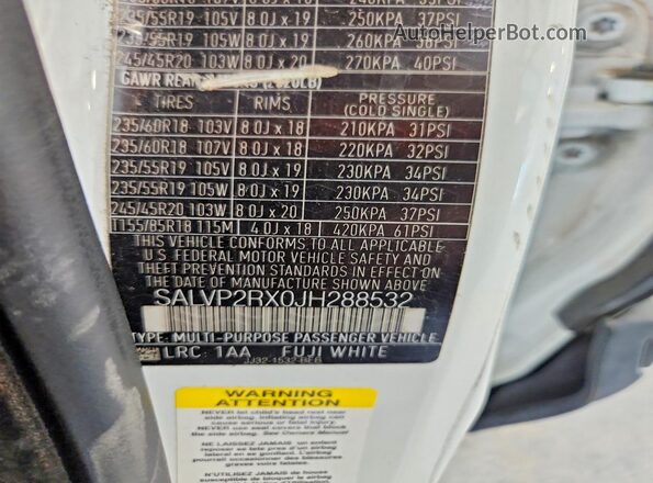 SALVP2RX0JH288532 2018 LAND ROVER RANGE Белый 