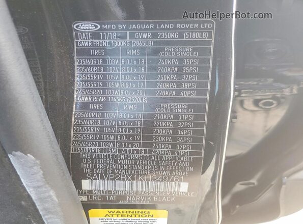 SALVP2RX1KH349761 2019 LAND ROVER RANGE Black 