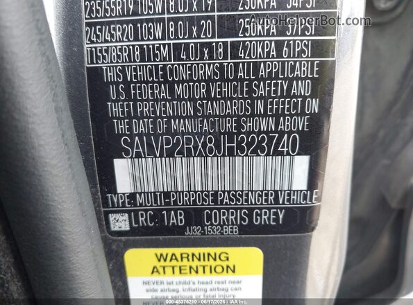 SALVP2RX8JH323740 2018 LAND ROVER RANGE ROVER EVOQUE Gray Engine compartment view