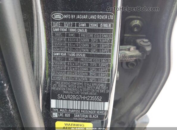 SALVR2BG7HH235552 2017 LAND ROVER RANGE ROVER EVOQUE Black ძრავის განყოფილების ხედი