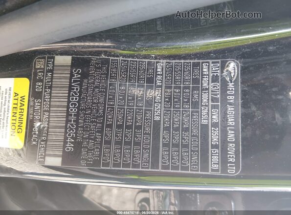 SALVR2BG8HH235446 2017 LAND ROVER RANGE ROVER EVOQUE Black Vista del compartimento del motor