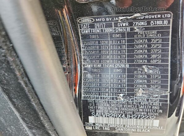 SALVR2RX4JH272232 2018 LAND ROVER RANGE Black სალონის 360-გრადუსიანი ხედი