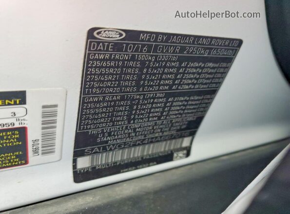 SALWG2FK4HA667016 2017 LAND ROVER RANGE White 