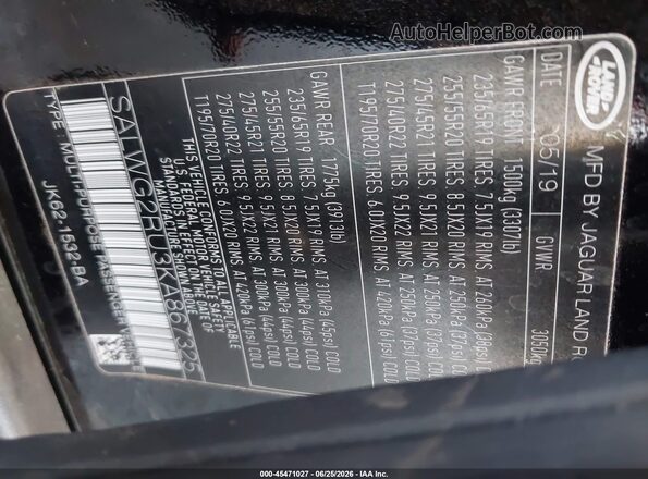 SALWG2RU3KA867325 2019 LAND ROVER RANGE ROVER SPORT Black Вид підкапотного простору