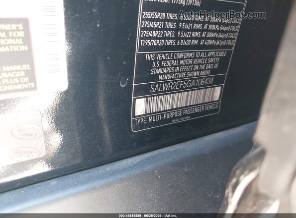 SALWR2EF5GA106434 2016 LAND ROVER RANGE ROVER SPORT Black Շարժիչի բաժամունքի տեսք