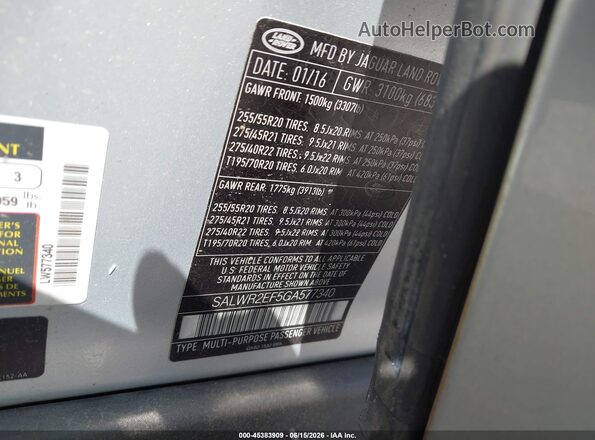 SALWR2EF5GA577340 2016 LAND ROVER RANGE ROVER SPORT Silver 