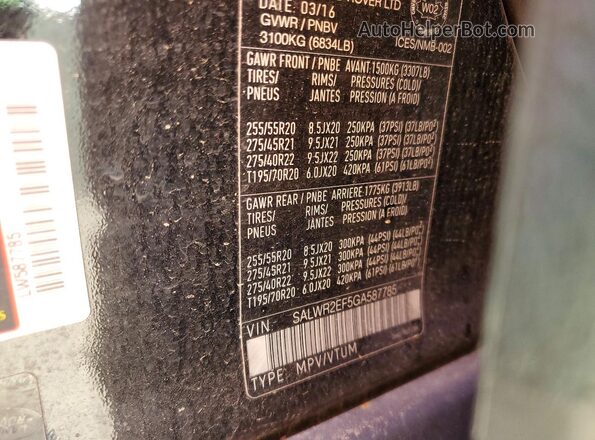 SALWR2EF5GA587785 2016 LAND ROVER RANGE Black 360 interior view