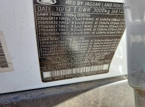 SALWR2FV4HA178670 2017 LAND ROVER RANGE White 