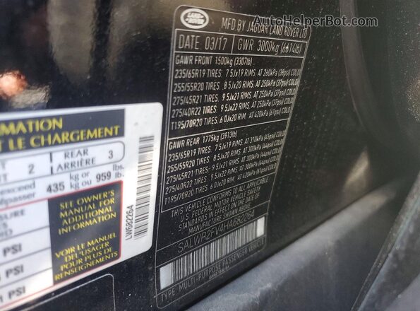 SALWR2FV4HA682264 2017 LAND ROVER RANGE Black 