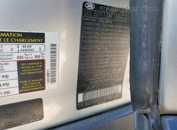 SALWR2FV5HA149811 2017 LAND ROVER RANGE Gray 