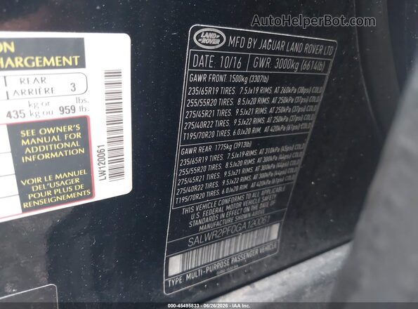 SALWR2PF0GA120061 2016 LAND ROVER RANGE ROVER SPORT Black ძრავის განყოფილების ხედი
