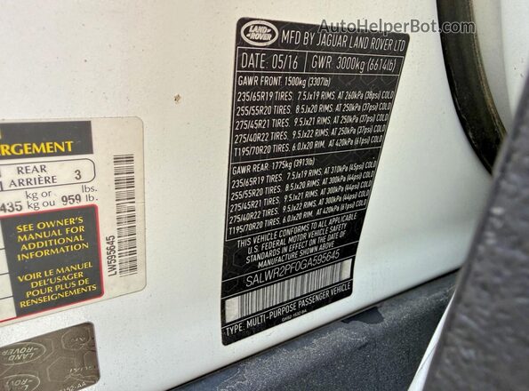 SALWR2PF0GA595645 2016 LAND ROVER RANGE White 
