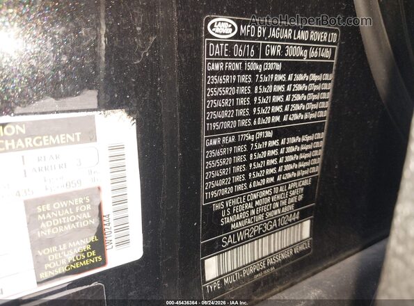 SALWR2PF3GA102444 2016 LAND ROVER RANGE ROVER SPORT Black ძრავის განყოფილების ხედი