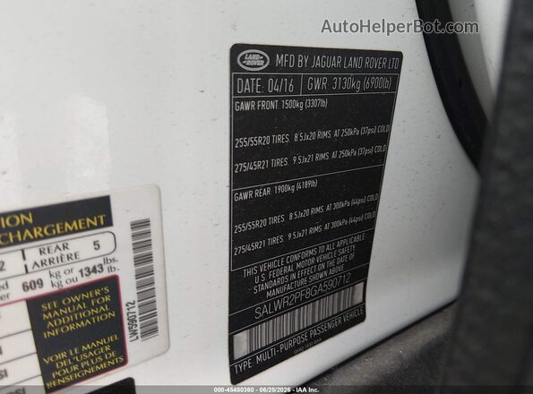 SALWR2PF8GA590712 2016 LAND ROVER RANGE ROVER SPORT White Вид підкапотного простору