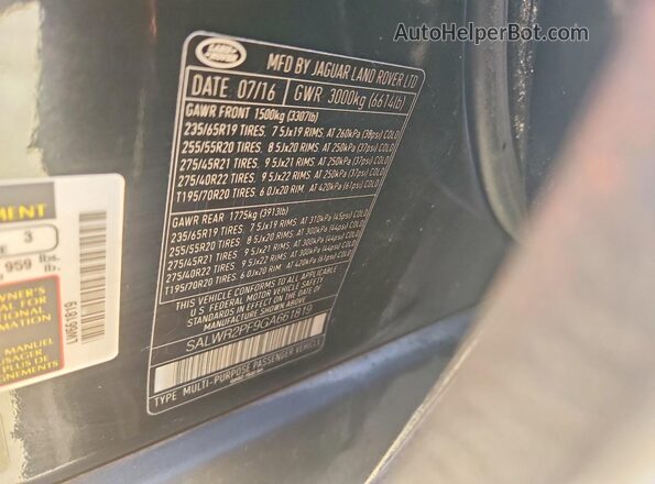 SALWR2PF9GA661819 2016 LAND ROVER RANGE Black Вид наклейки з VIN-кодом