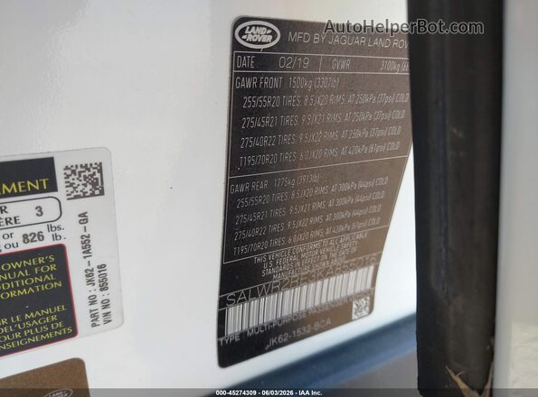 SALWR2RE3KA855016 2019 LAND ROVER RANGE ROVER SPORT White Շարժիչի բաժամունքի տեսք