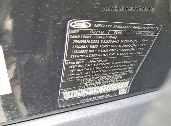 SALWR2RE4KA853842 2019 LAND ROVER RANGE Black 360 interior view