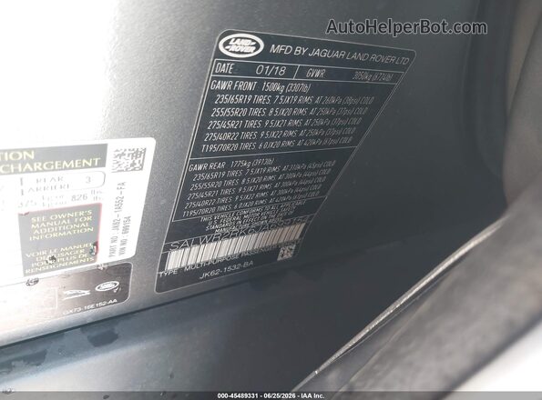 SALWR2RK6JA699154 2018 LAND ROVER RANGE ROVER SPORT Gray Vista del compartimento del motor