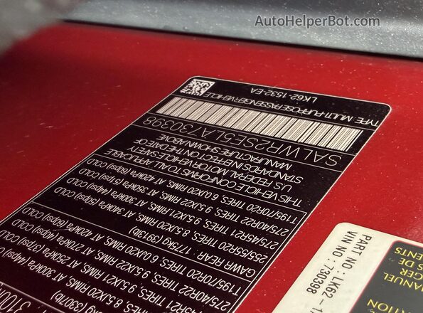 SALWR2SE5LA730398 2020 LAND ROVER RANGE ROVER SPORT Maroon Vista de la etiqueta del VIN