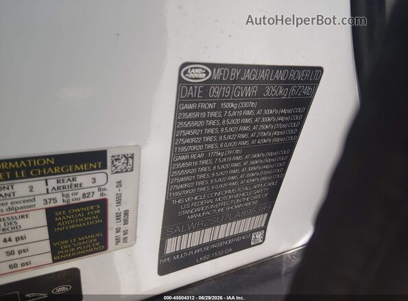SALWR2SU7LA895389 2020 LAND ROVER RANGE ROVER SPORT Белый Вид подкапотного пространства