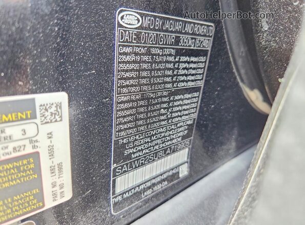 SALWR2SU8LA719905 2020 LAND ROVER RANGE Black 