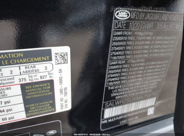 SALWR2SUXMA758755 2021 LAND ROVER RANGE ROVER SPORT Black Vista del compartimento del motor