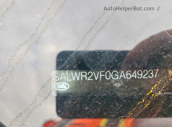 SALWR2VF0GA649237 2016 LAND ROVER RANGE Gray VIN კოდის სტიკერის ხედი