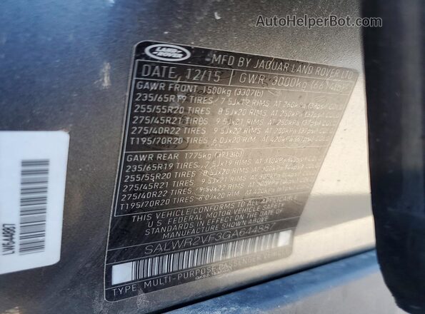 SALWR2VF3GA644887 2016 LAND ROVER RANGE Gray 