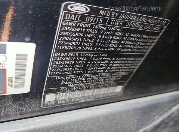 SALWR2VF6GA634760 2016 LAND ROVER RANGE Black VIN sticker view