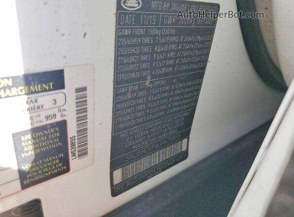 SALWR2VF9GA639855 2016 LAND ROVER RANGE White Вид підкапотного простору