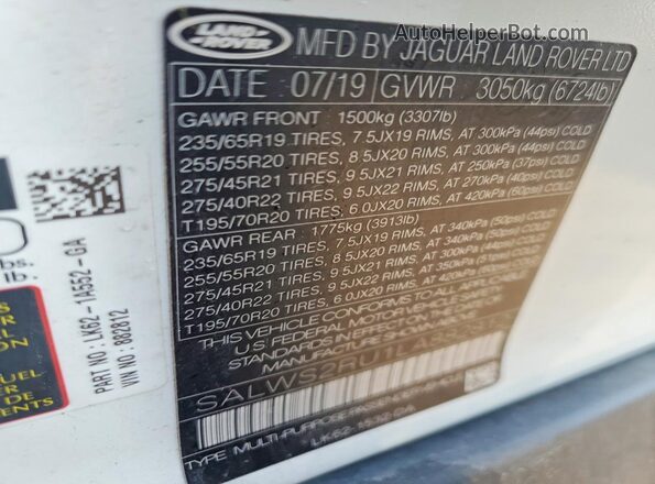 SALWS2RU1LA882812 2020 LAND ROVER RANGE White 