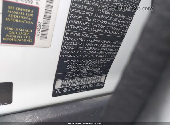 SALWS2VF0GA548283 2016 LAND ROVER RANGE ROVER SPORT White Вид підкапотного простору
