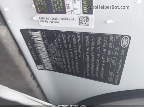 SALWV2RE5JA801694 2018 LAND ROVER RANGE ROVER SPORT White Vista del compartimento del motor