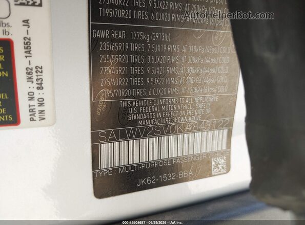 SALWV2SV0KA843122 2019 LAND ROVER RANGE ROVER SPORT White ძრავის განყოფილების ხედი