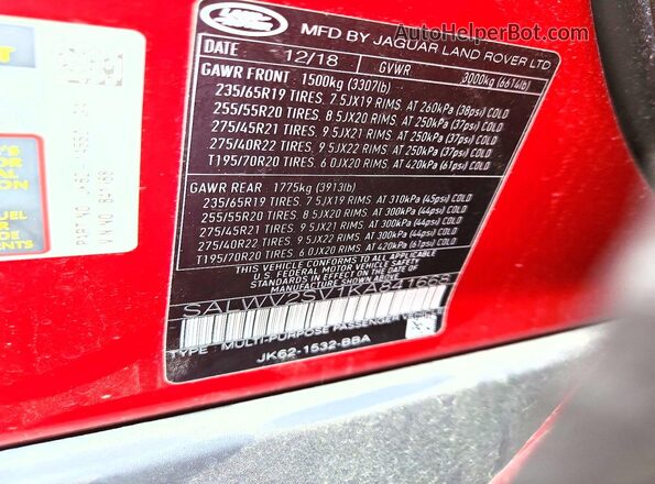 SALWV2SV1KA841668 2019 LAND ROVER RANGE Red ძრავის განყოფილების ხედი