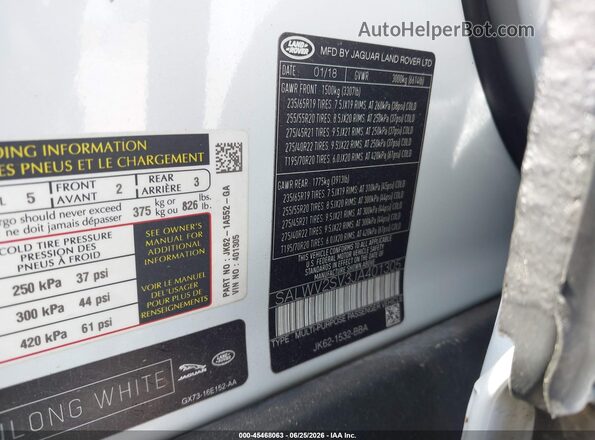 SALWV2SV3JA401305 2018 LAND ROVER RANGE ROVER SPORT White Շարժիչի բաժամունքի տեսք