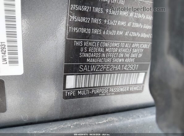 SALWZ2FE2HA142931 2017 LAND ROVER RANGE ROVER SPORT Gray ძრავის განყოფილების ხედი