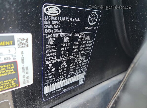 SALWZ2RE3LA897168 2020 LAND ROVER RANGE Black ძრავის განყოფილების ხედი