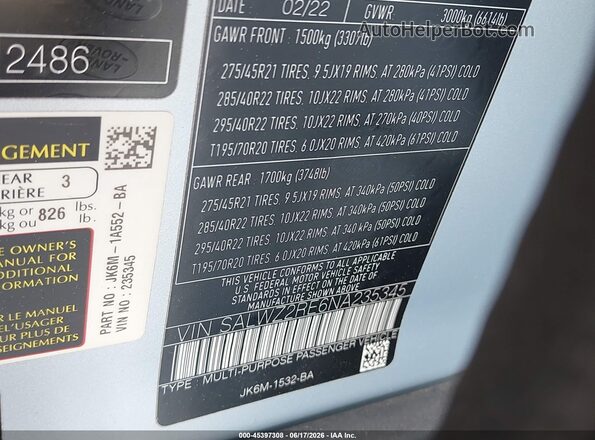 SALWZ2RE6NA235345 2022 LAND ROVER RANGE ROVER SPORT Light Blue Вид підкапотного простору