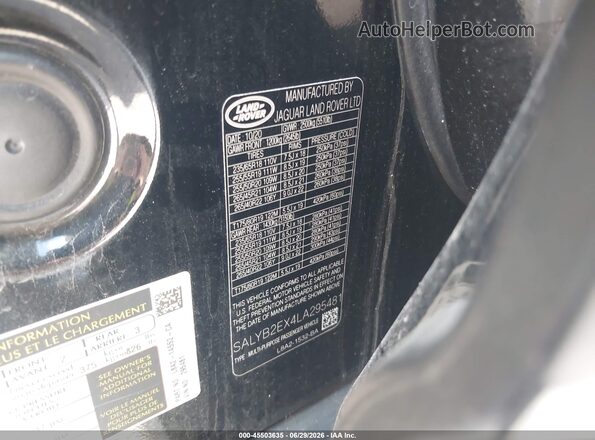 SALYB2EX4LA295481 2020 LAND ROVER RANGE ROVER VELAR Black ძრავის განყოფილების ხედი