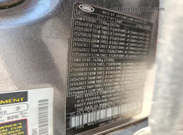 SALYB2RX3JA709941 2018 LAND ROVER RANGE Gray VIN կոդի պիտակի տեսք