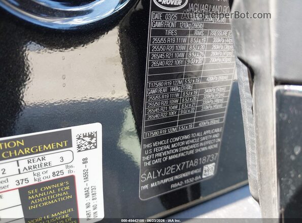 SALYJ2EX7TA818737 2026 LAND ROVER RANGE ROVER VELAR Black Engine compartment view
