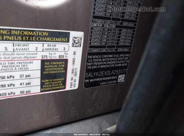 SALYK2EX0LA253177 2020 LAND ROVER RANGE ROVER VELAR Золотой Вид подкапотного пространства