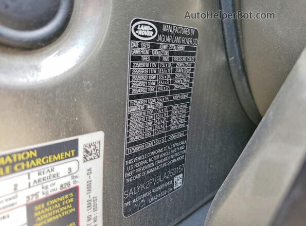SALYK2FV9LA253157 2020 LAND ROVER RANGE Charcoal Widok wnętrza 360 stopni