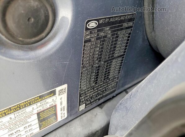 SALYL2EV7KA203029 2019 LAND ROVER RANGE Gray VIN კოდის სტიკერის ხედი