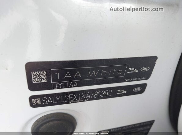 SALYL2EX1KA780382 2019 LAND ROVER RANGE ROVER VELAR White Вид підкапотного простору
