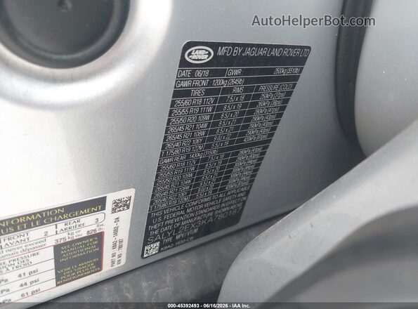 SALYL2EX3KA780187 2019 LAND ROVER RANGE ROVER VELAR Silver Engine compartment view