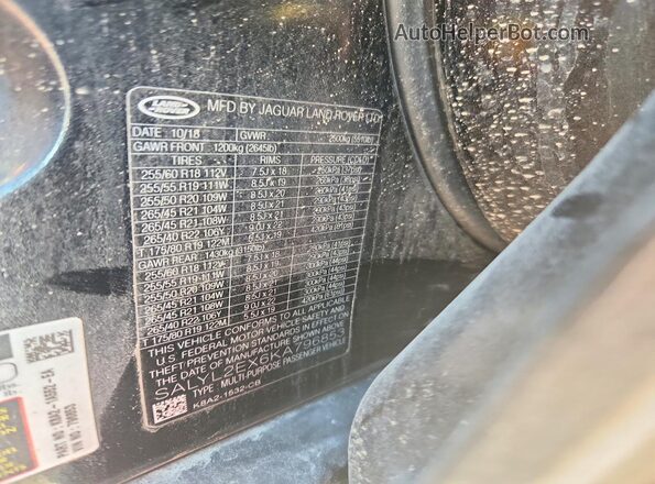 SALYL2EX6KA796853 2019 LAND ROVER RANGE Black VIN կոդի պիտակի տեսք
