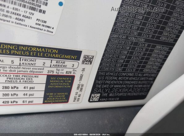 SALYL2EX8KA206197 2019 LAND ROVER RANGE ROVER VELAR White Widok komory silnika
