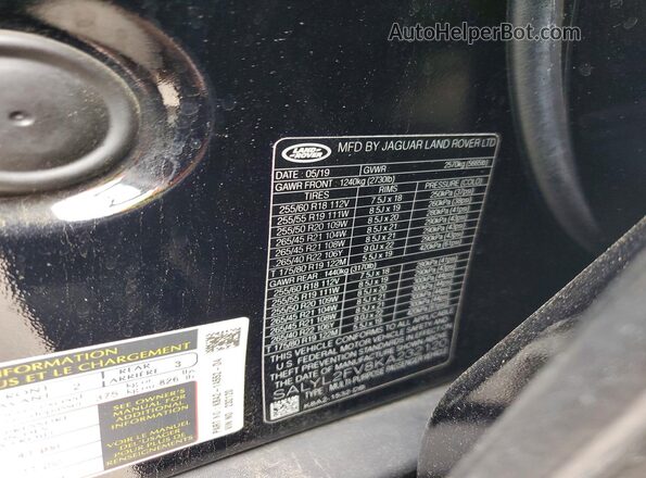 SALYL2FV8KA232120 2019 LAND ROVER RANGE Black VIN sticker view